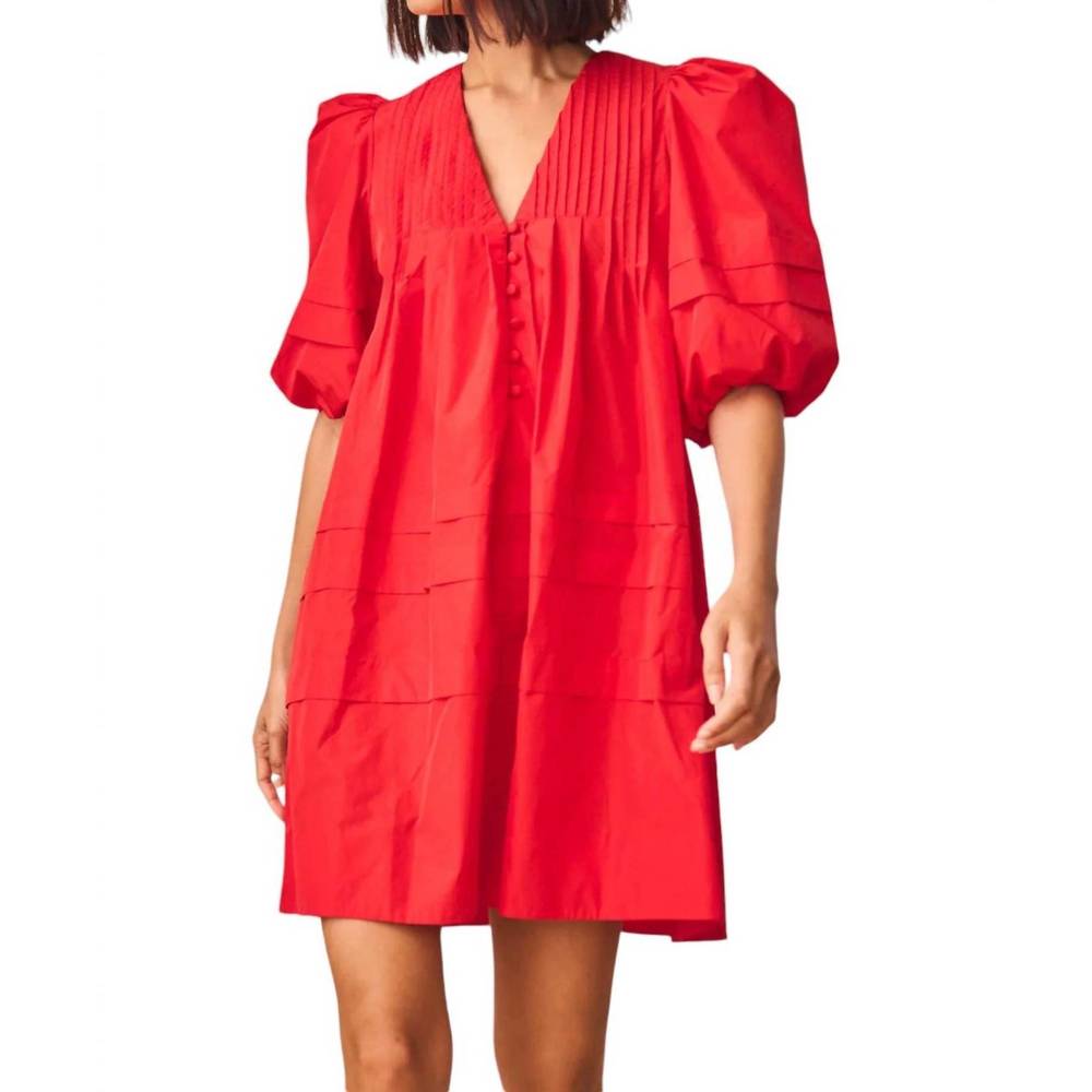 HUNTER BELL Red Puff-Sleeve Mini Dress